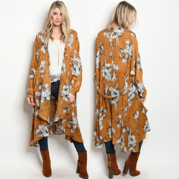 Dresses & Skirts - 🔥6 HOURS PRICE DROP Mustard Ivory Belted Kimono